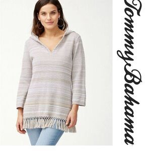 Tommy Bahama Woman’s  Striped V-Neck Hoodie Sweater Multicolor Size M